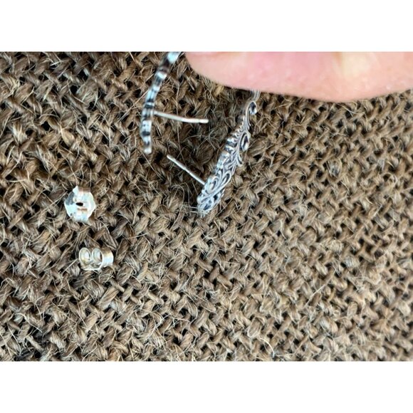 Paz Isreali Earrings Vintage Heirloom Scroll Filigree Pierced 925 Silver 7004 - Picture 6 of 6